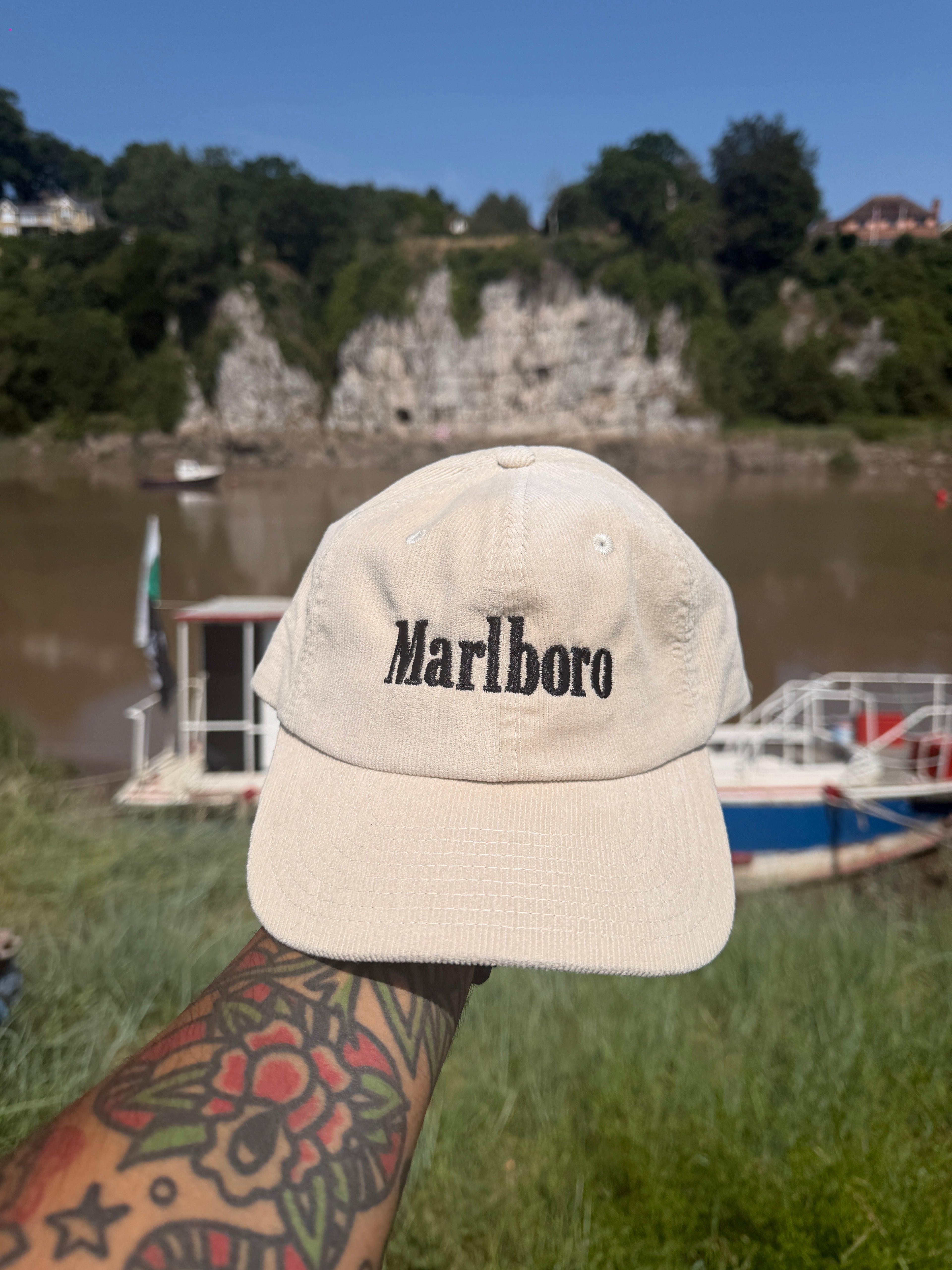 Marlboro Vintage Style Cream Corduroy Baseball Cap