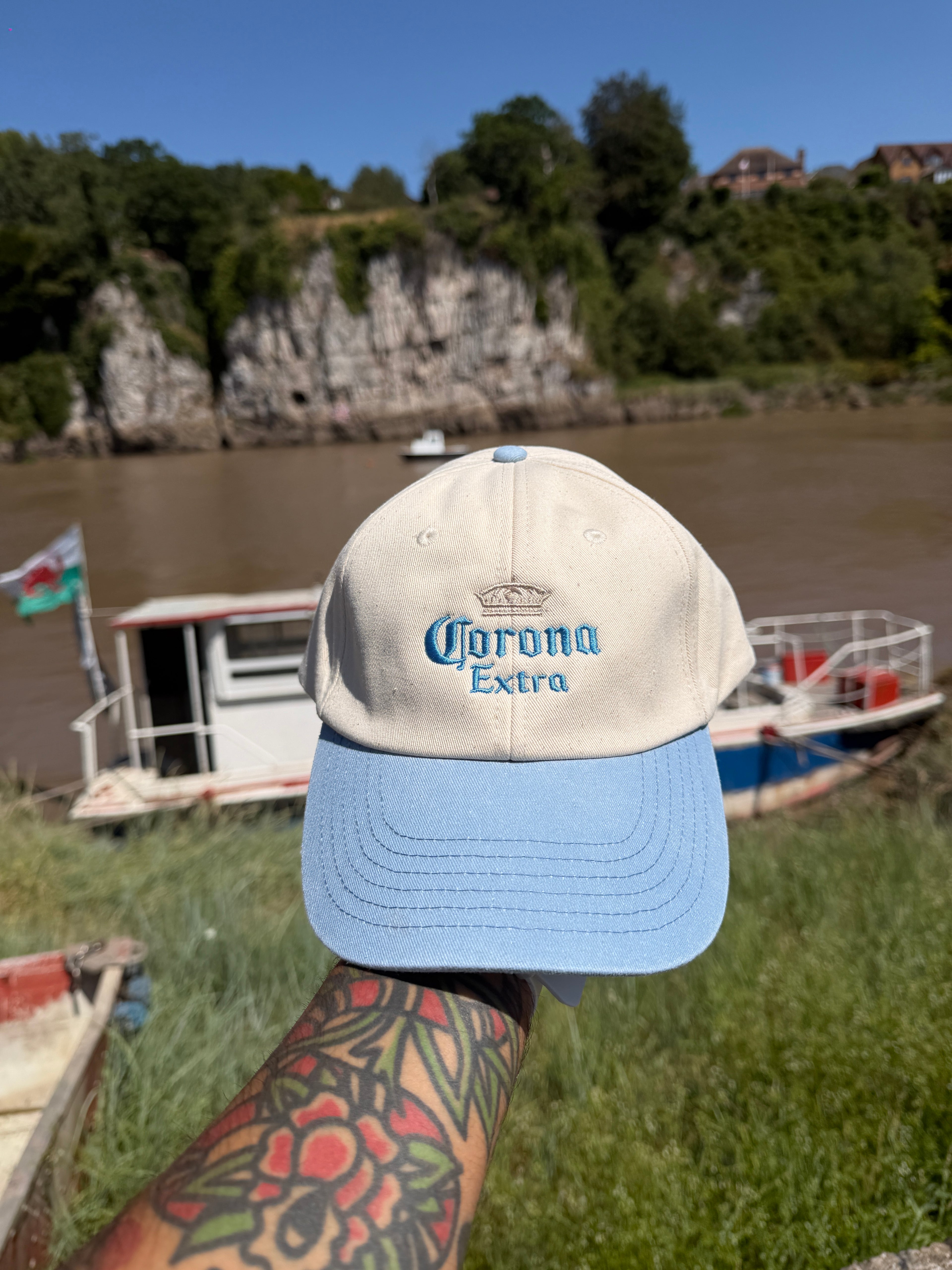 Corona Extra Cerveza Mexico Blue Two tone Vintage Inspired Baseball Cap