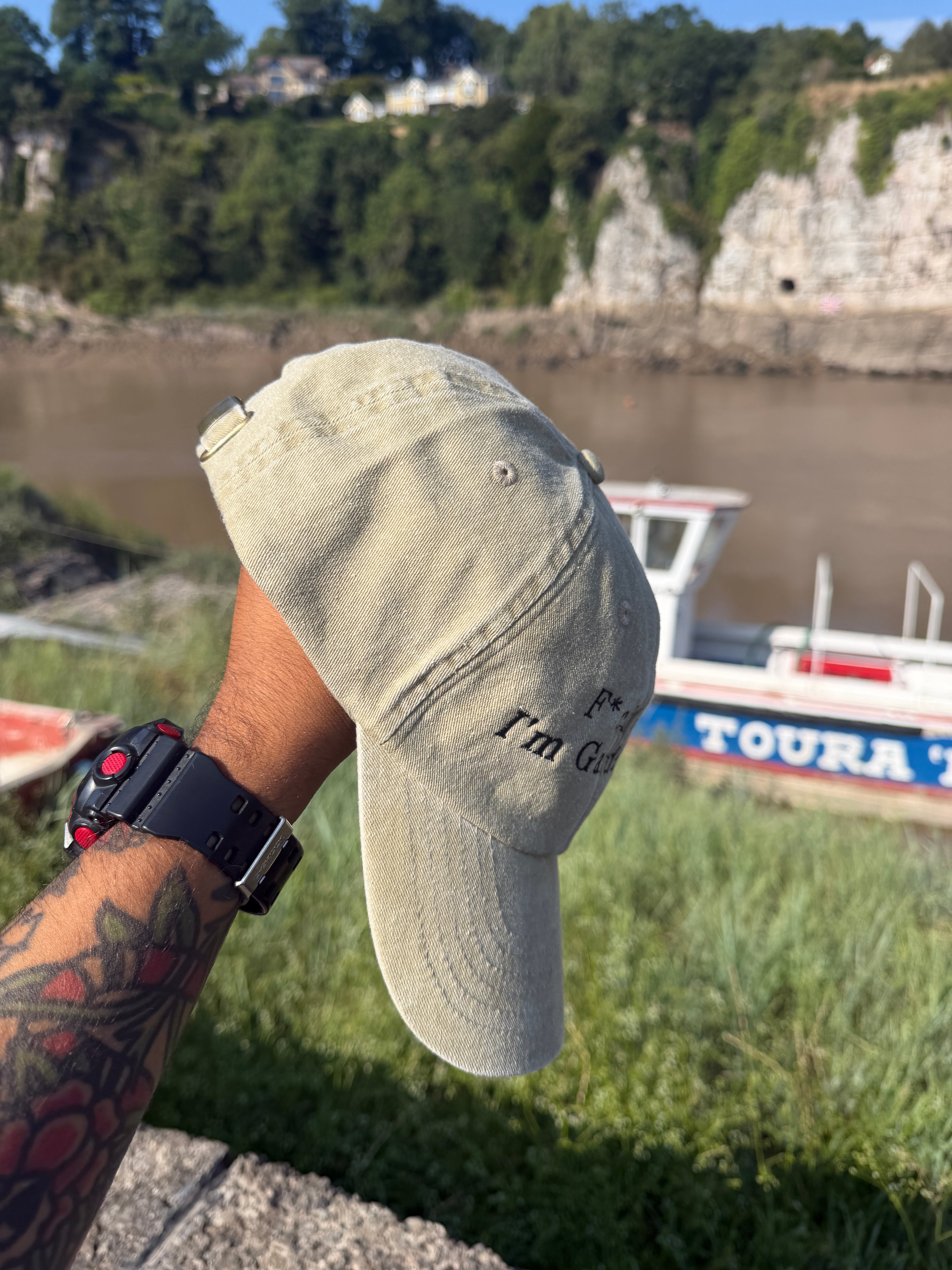 Funny "F*ck Off I'm Gardening" Embroidered Dad Cap – Beige Adjustable Strapback – Gardening Gift Hat
