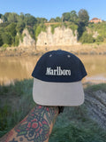 Marlboro Two-Tone Dad Cap – Navy & Stone Vintage style Embroidered Logo – Adjustable Strapback Hat