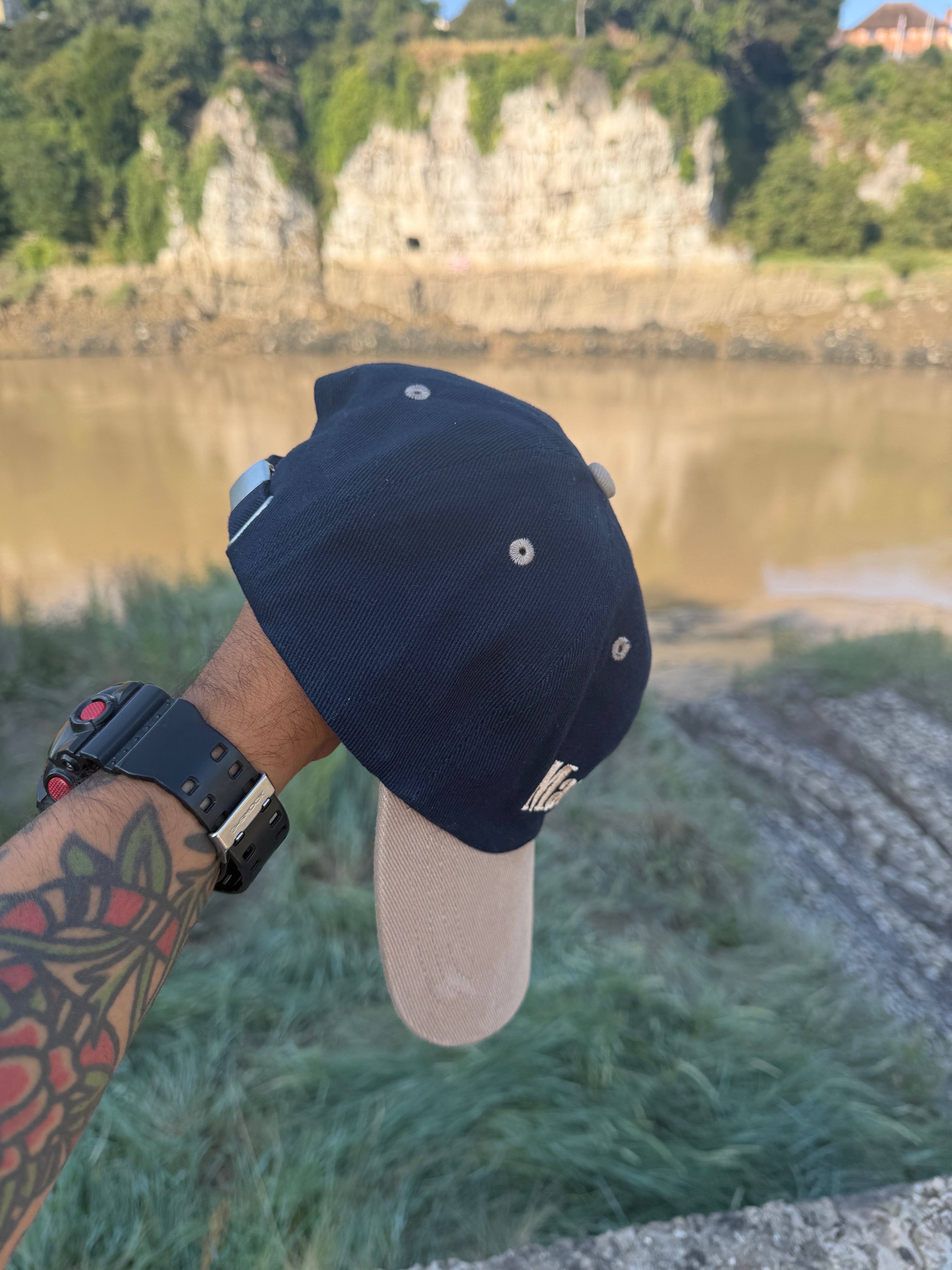 Marlboro Two-Tone Dad Cap – Navy & Stone Vintage style Embroidered Logo – Adjustable Strapback Hat