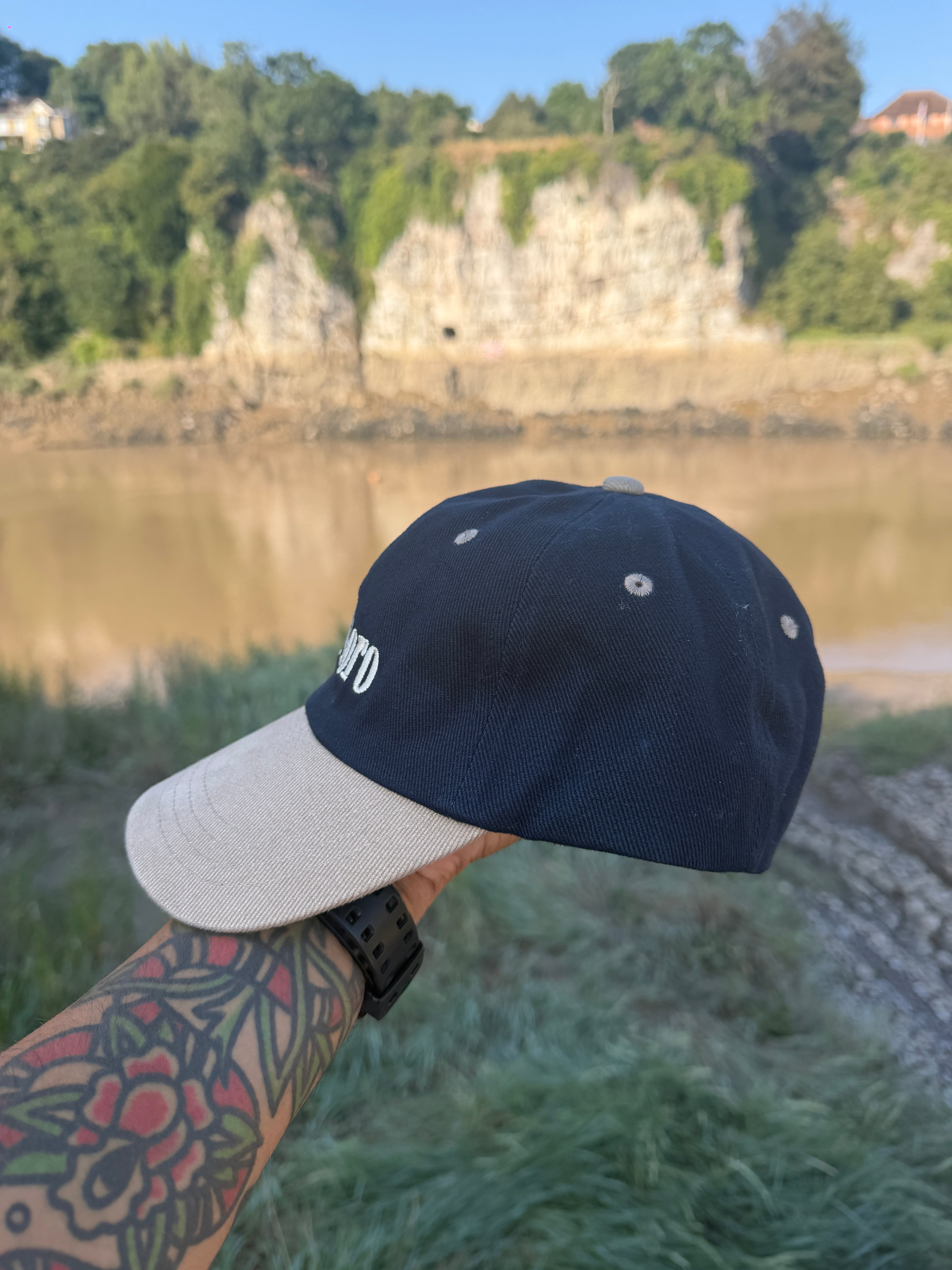 Marlboro Two-Tone Dad Cap – Navy & Stone Vintage style Embroidered Logo – Adjustable Strapback Hat