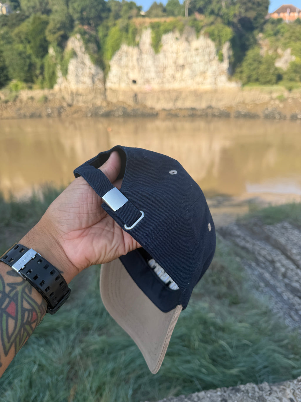 Marlboro Two-Tone Dad Cap – Navy & Stone Vintage style Embroidered Logo – Adjustable Strapback Hat