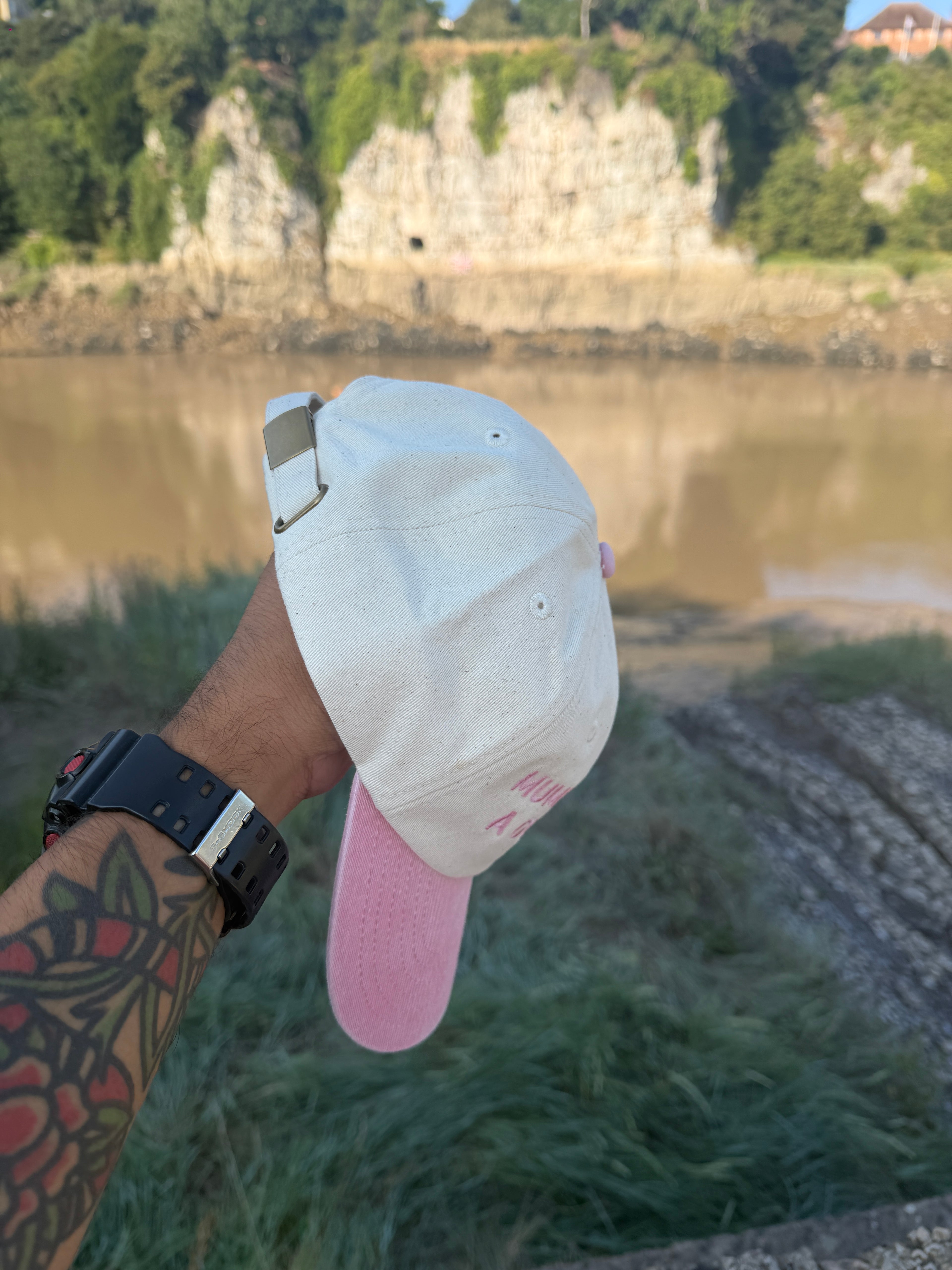 Mummy Needs A Guinness Embroidered Dad Cap – Pink & Cream Adjustable – Funny Women's Hat