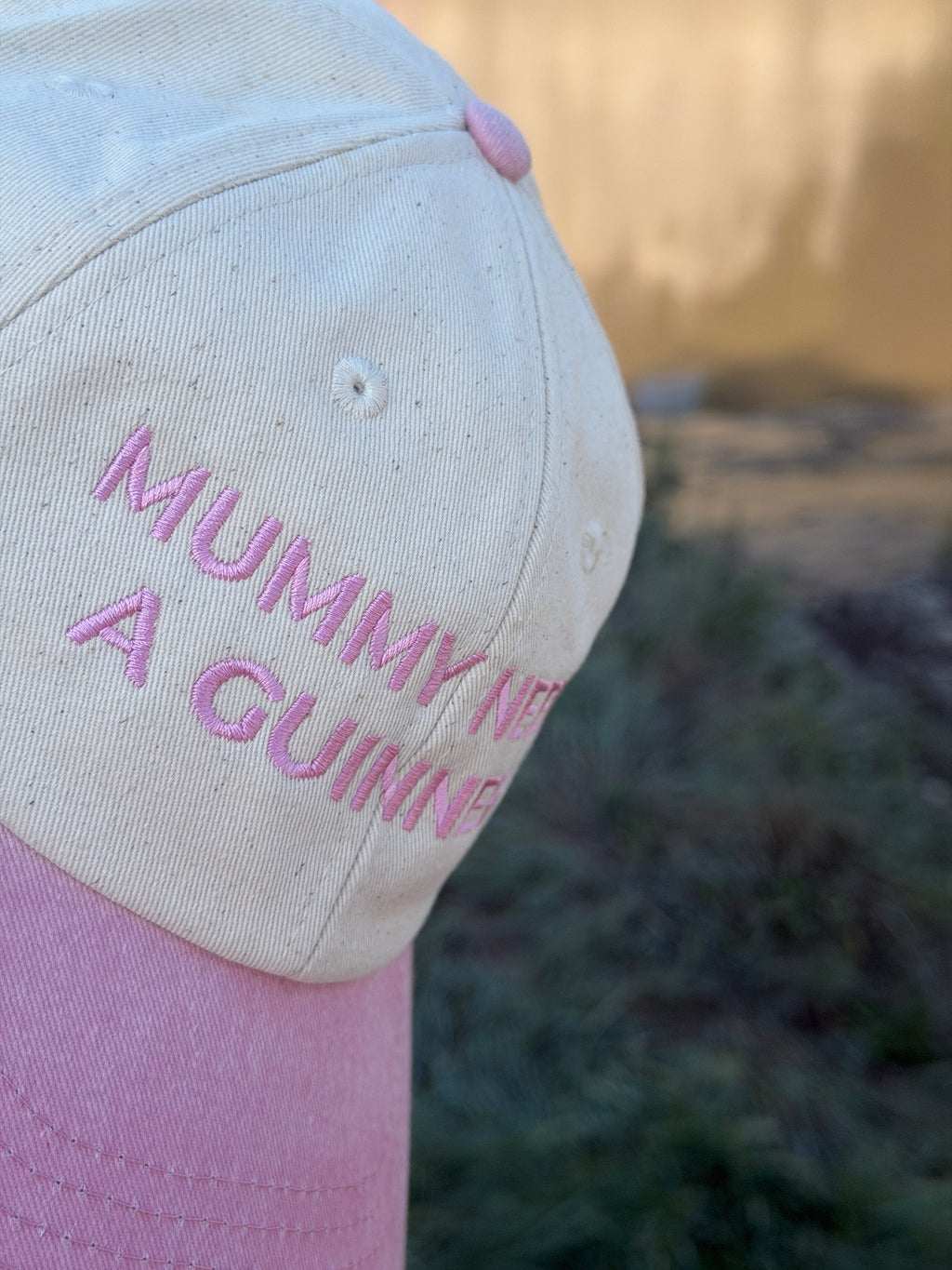 Mummy Needs A Guinness Embroidered Dad Cap – Pink & Cream Adjustable – Funny Women's Hat