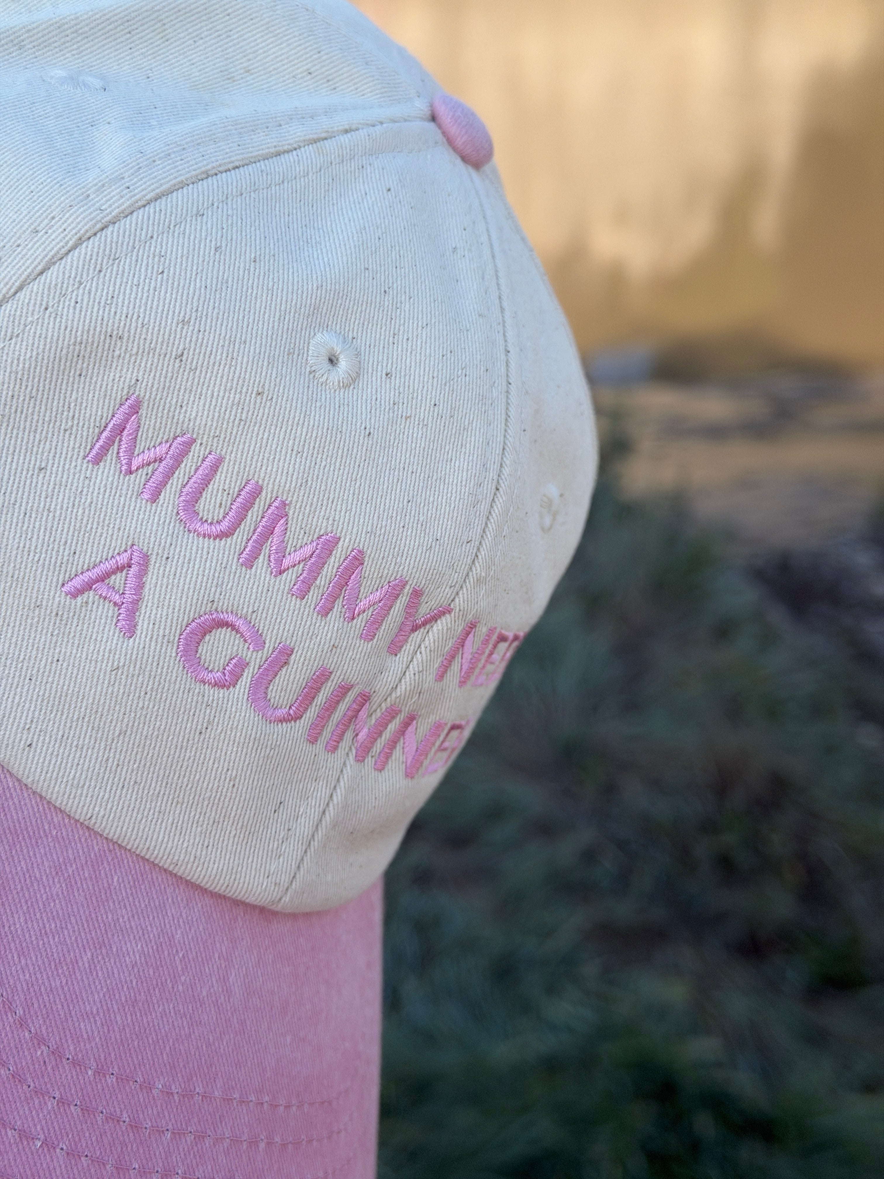 Mummy Needs A Guinness Embroidered Dad Cap – Pink & Cream Adjustable – Funny Women's Hat
