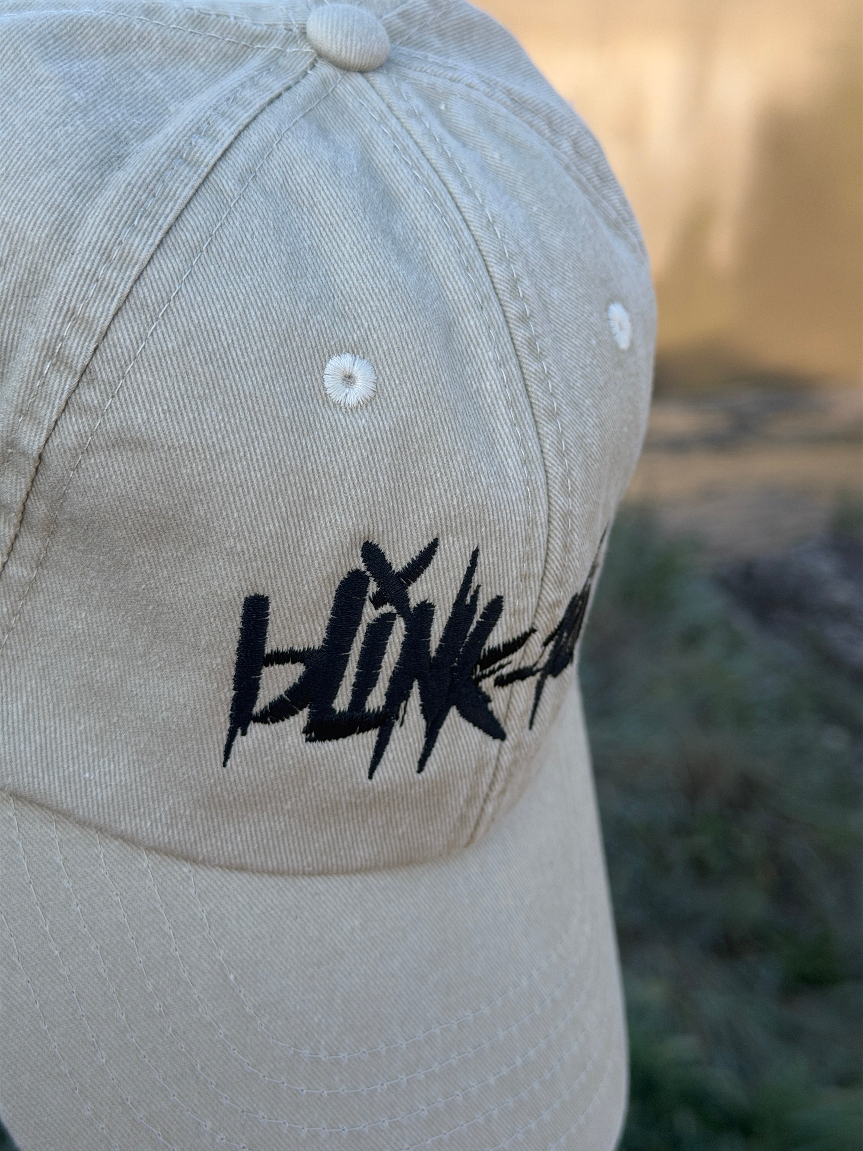 Blink-182 Embroidered Dad Cap – Cream Adjustable Strapback – Pop Punk Band Hat