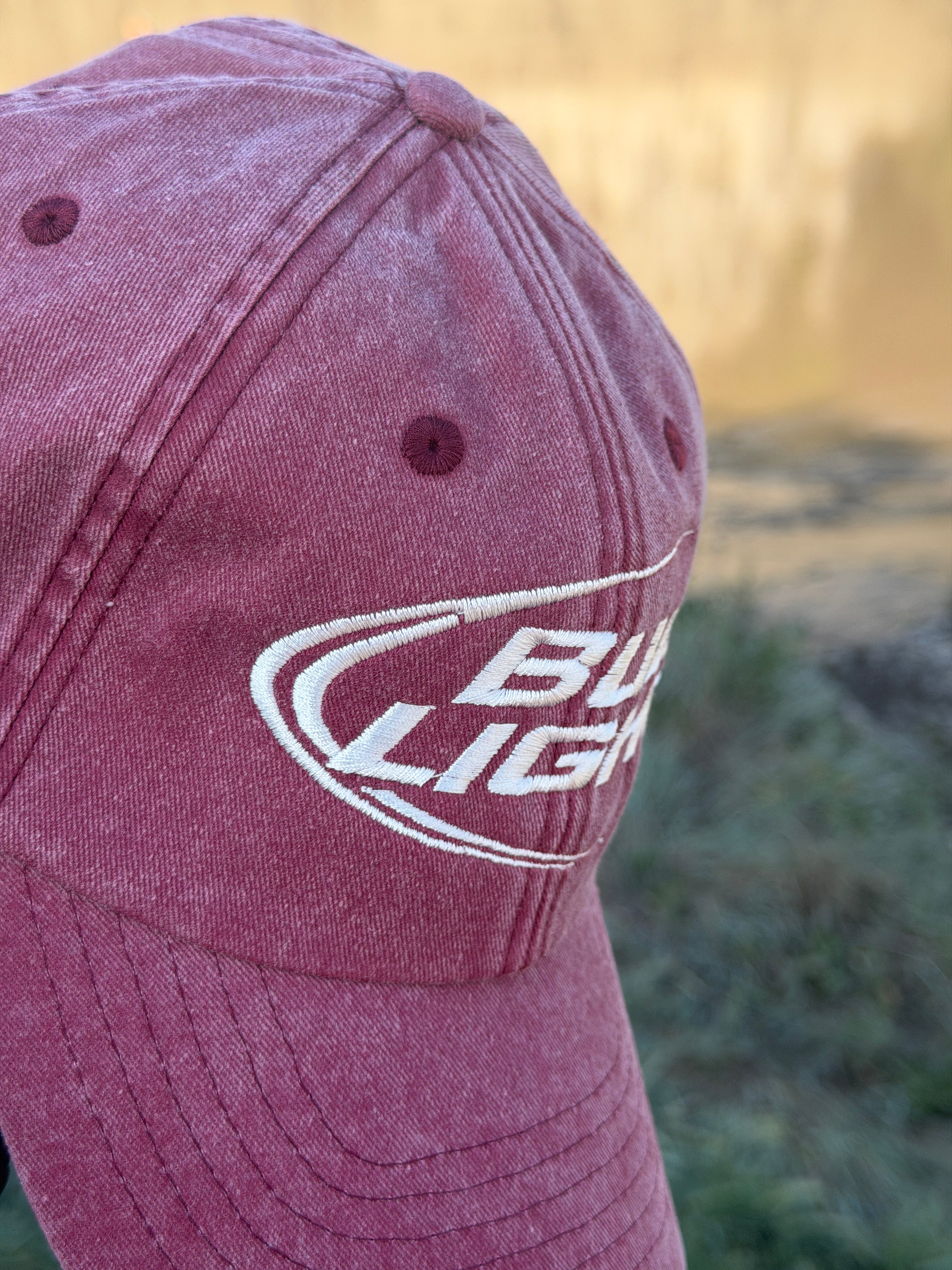 Bud Light Vintage Style  Embroidered Dad Cap – Washed Red Adjustable Strapback – Beer Logo Hat