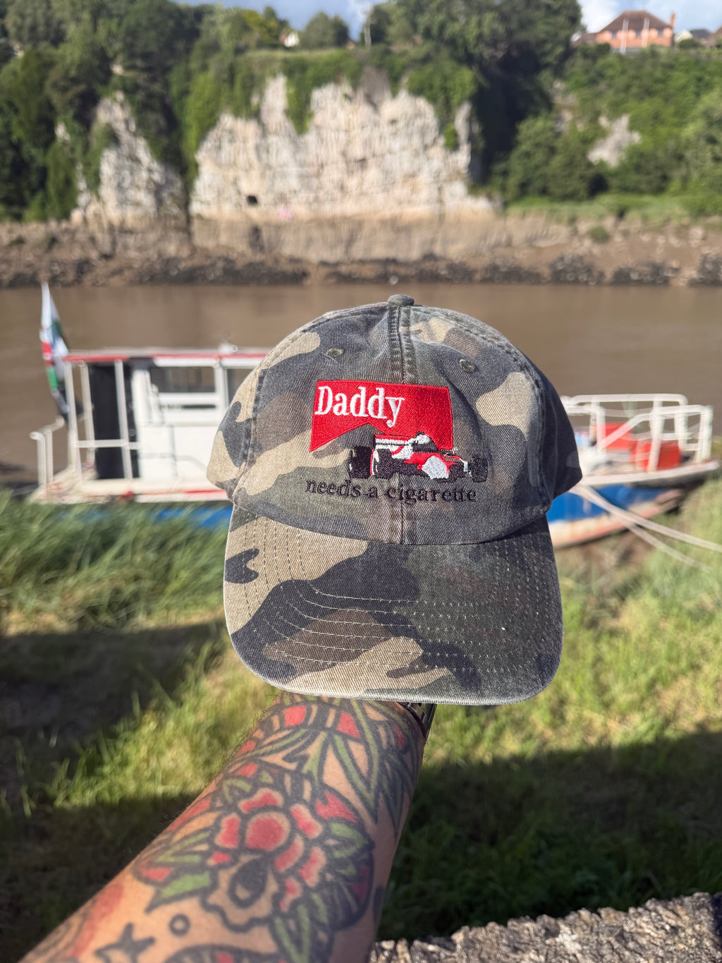 Daddy Needs a Cigarrete Camo Faded Baseball Cap