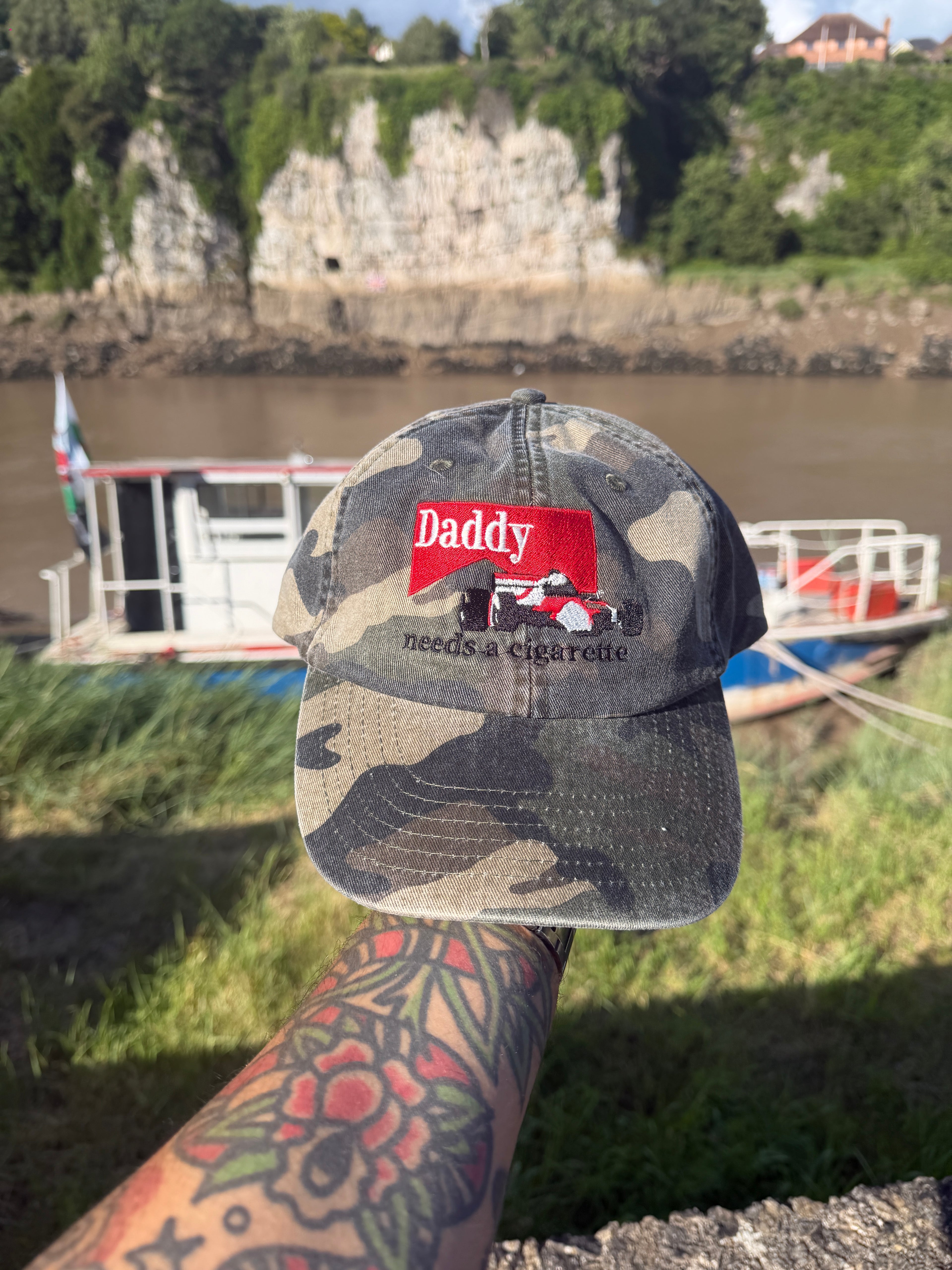 Daddy Needs a Cigarrete Camo Faded Baseball Cap