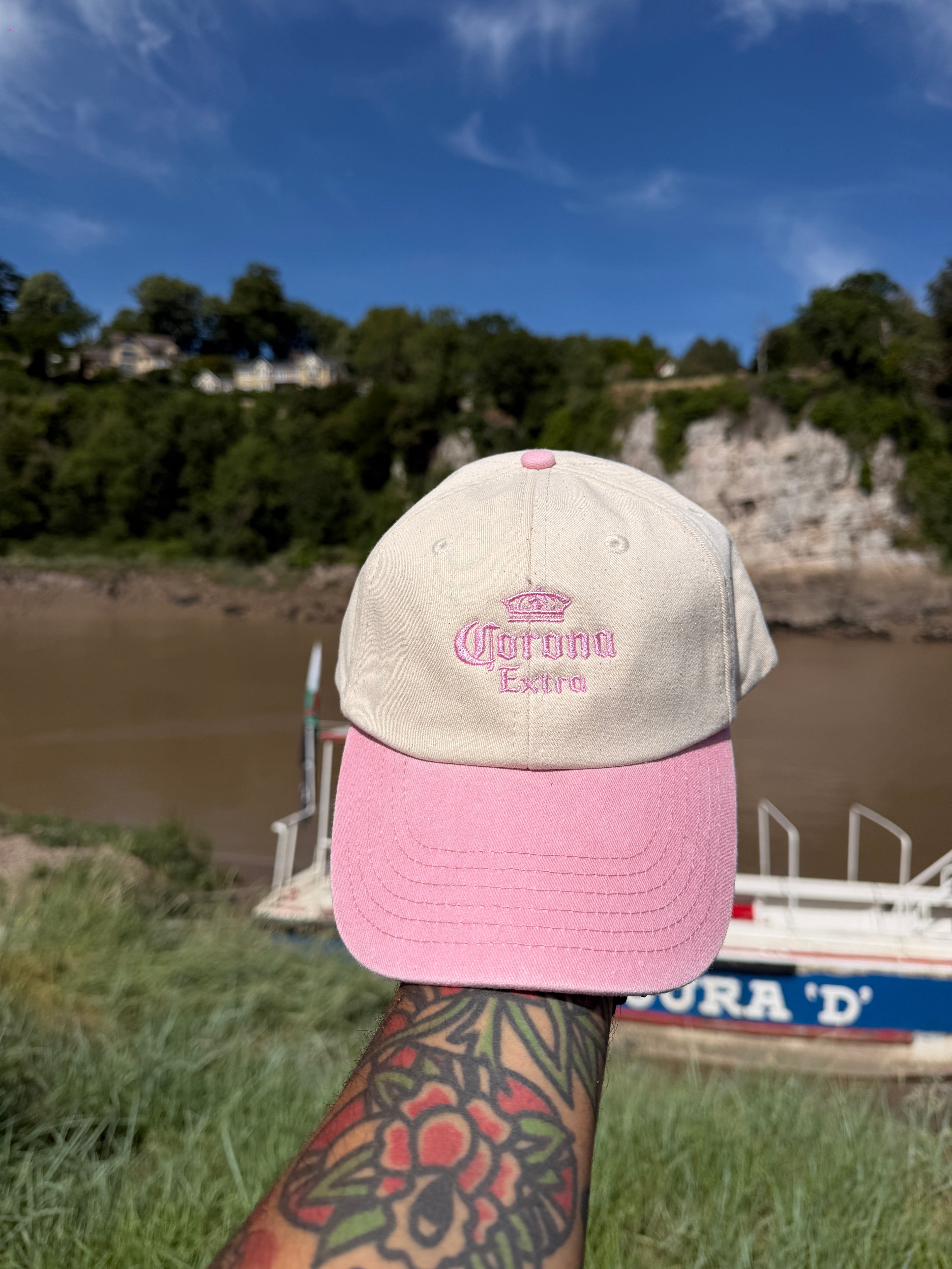 Corona Extra Cerveza Mexico Pink Two tone Vintage Inspired Baseball Cap