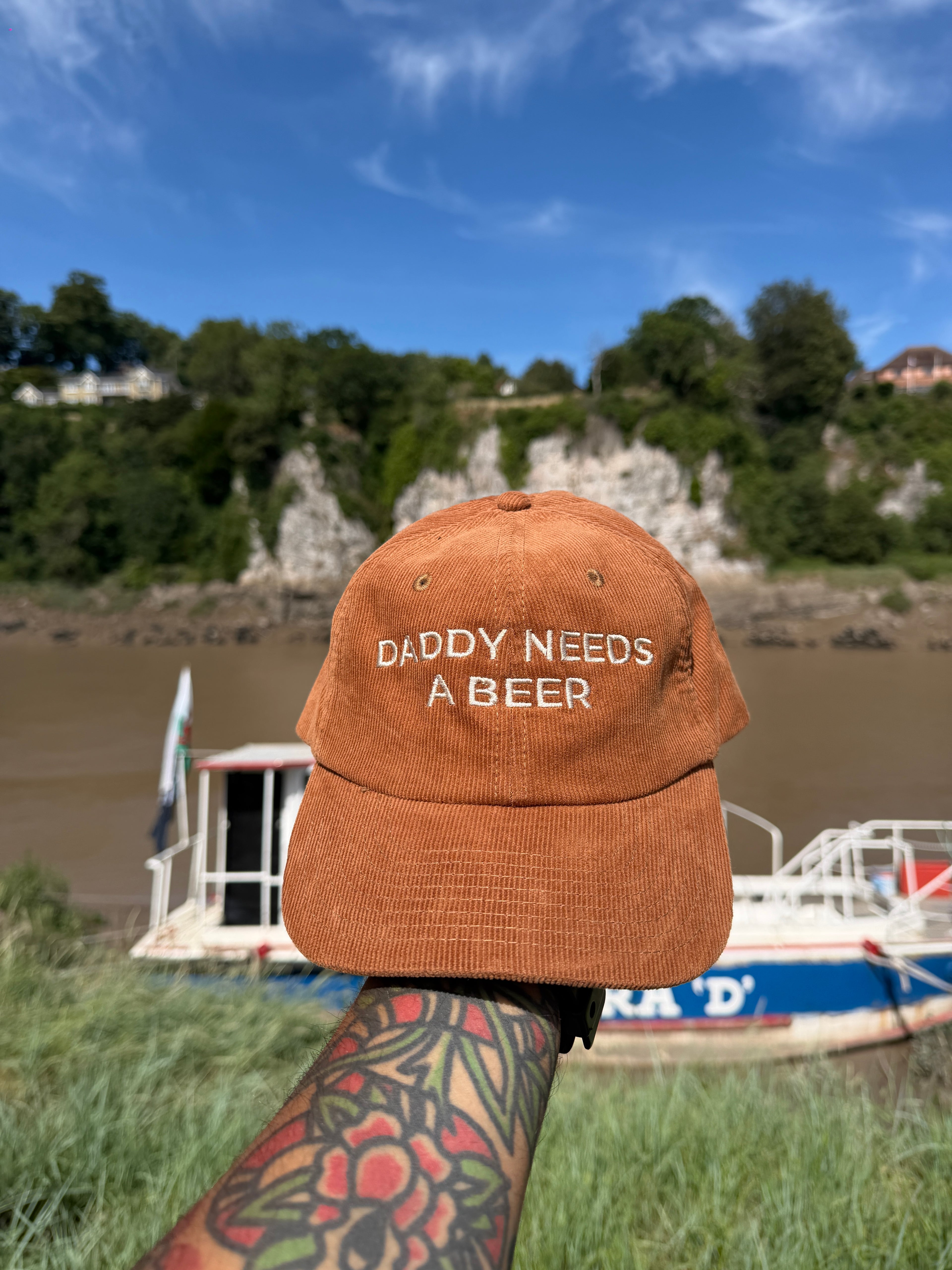 Daddy Needs a Beer Embroidered Booze Fun Corduroy Baseball Cap