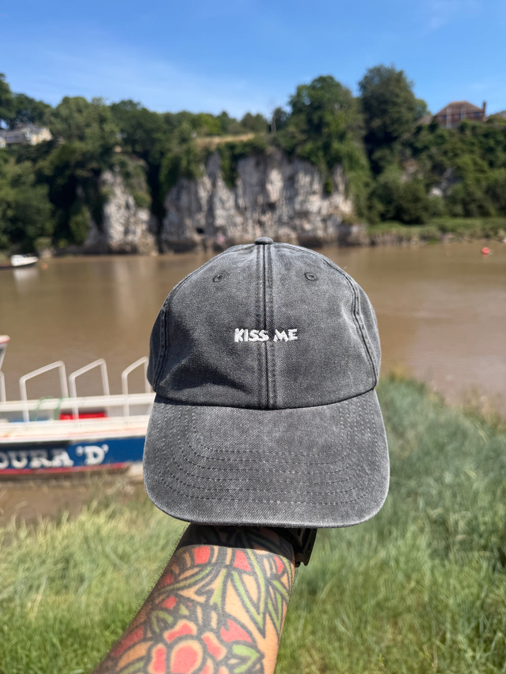 Kiss Me Wordz Faded Vintage style embroidered Baseball Cap