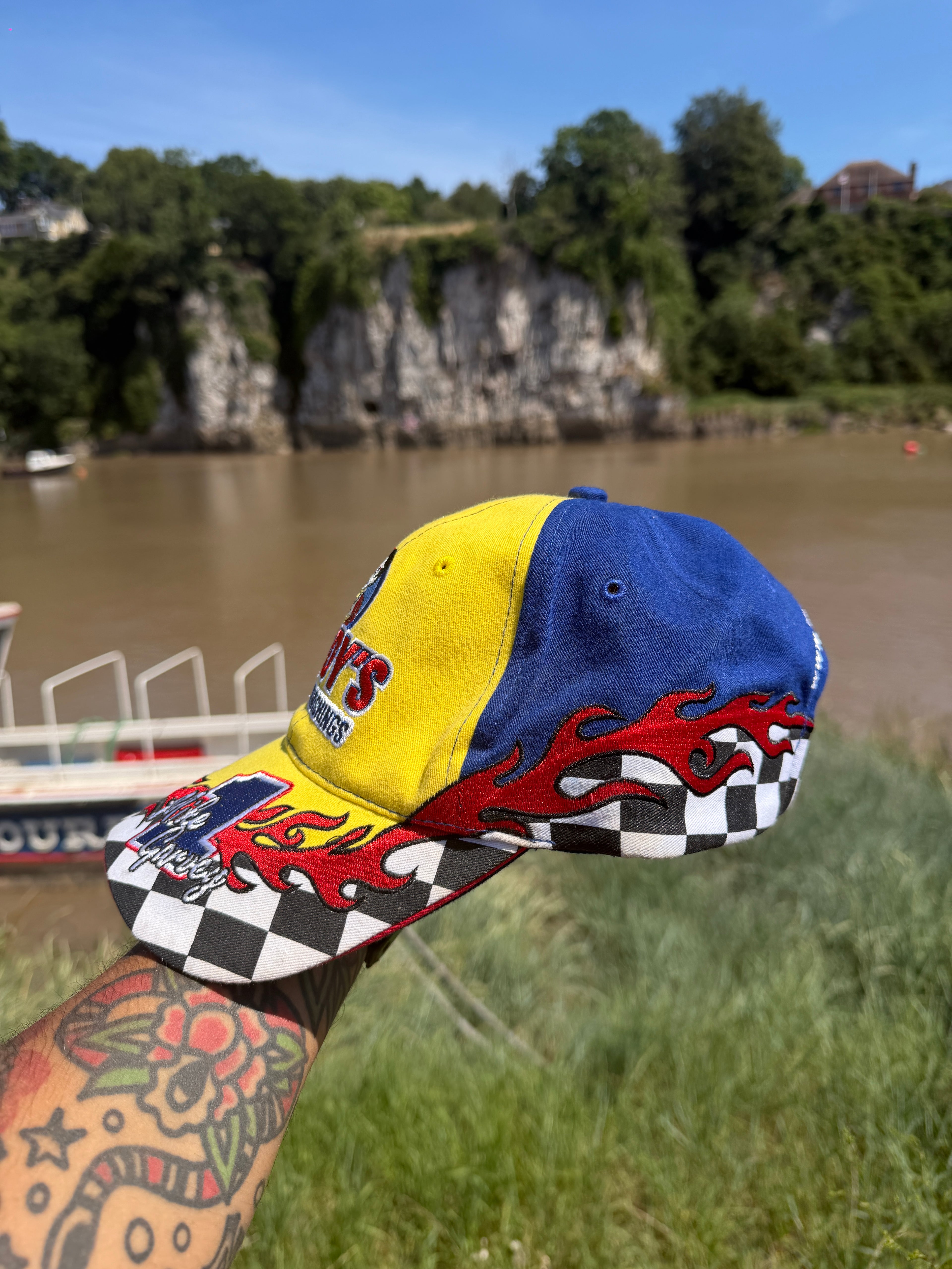 Vintage NASCAR Buddy's Home Furnishings Mike Garvey Racing Cap | Yellow Embroidered Adjustable Hat