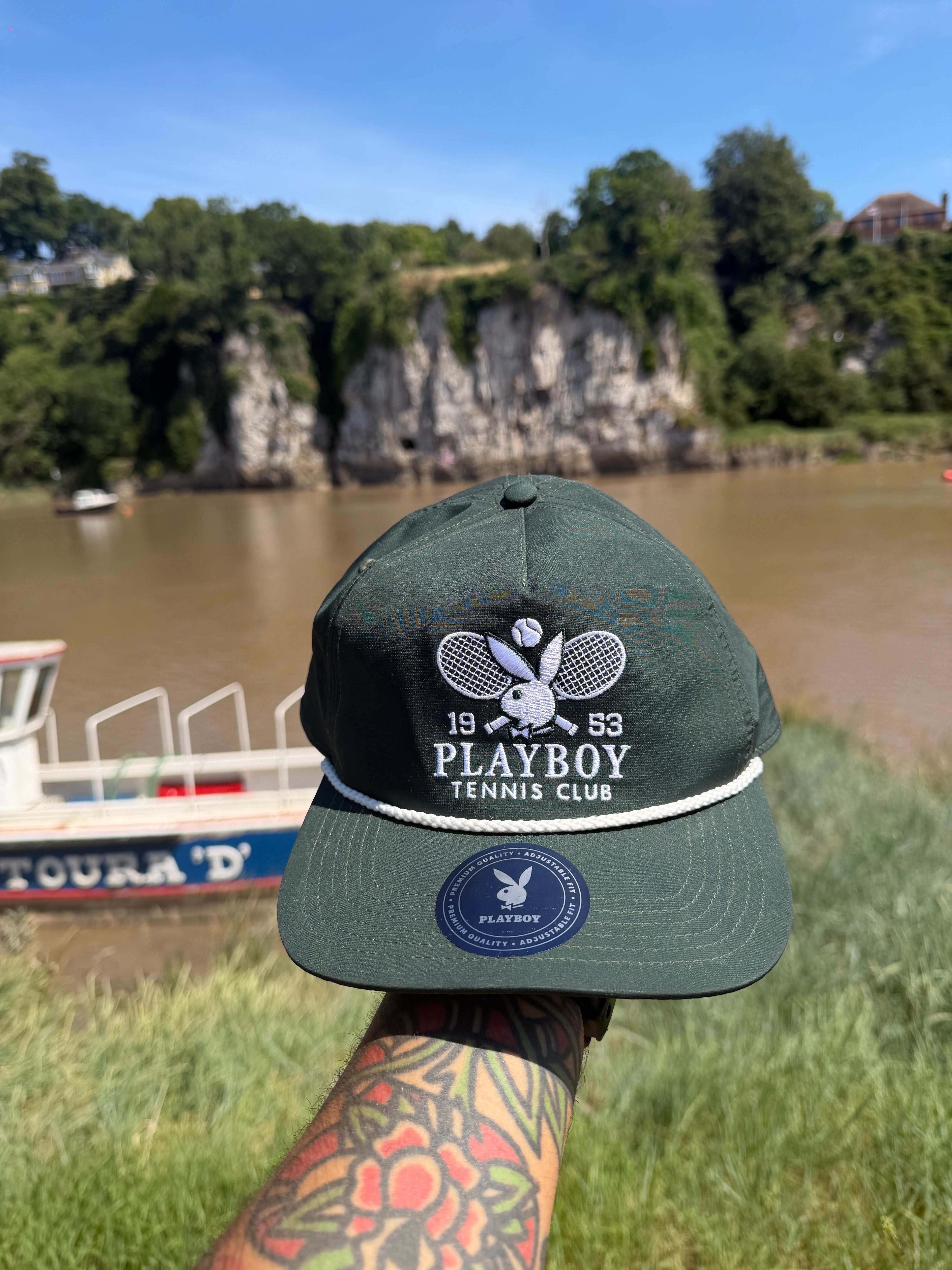 Playboy Tennis Club Rope Cap | Dark Green Adjustable Golf Style Hat | Official Playboy