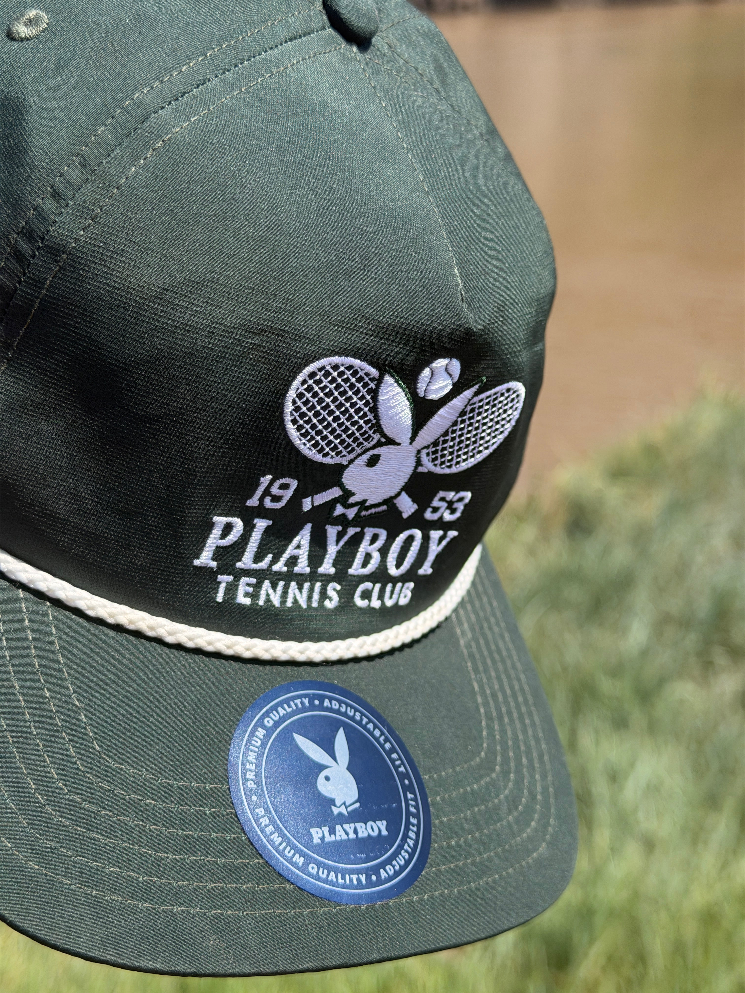 Playboy Tennis Club Rope Cap | Dark Green Adjustable Golf Style Hat | Official Playboy