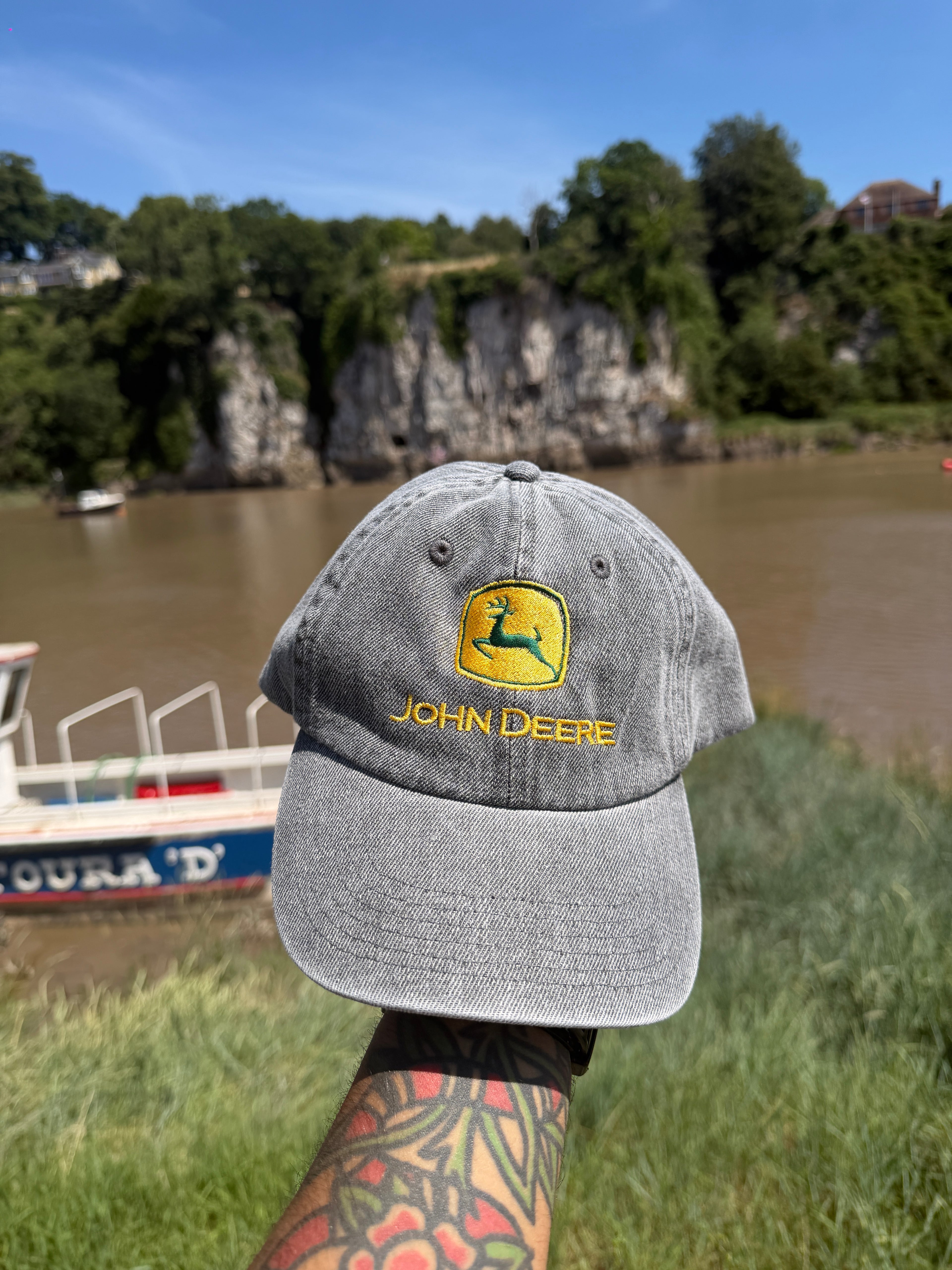 John Deere Vintage Style Grey Denim Embroidered Baseball Cap