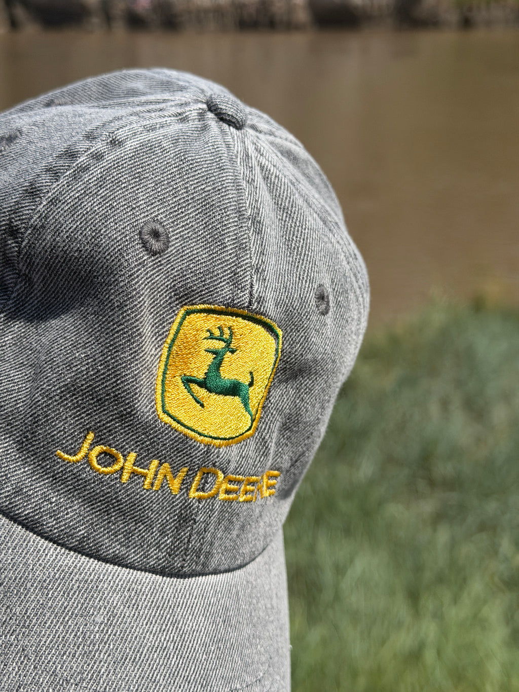 John Deere Vintage Style Grey Denim Embroidered Baseball Cap