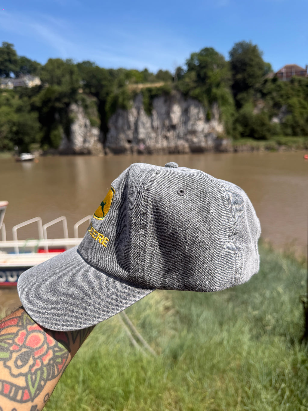 John Deere Vintage Style Grey Denim Embroidered Baseball Cap