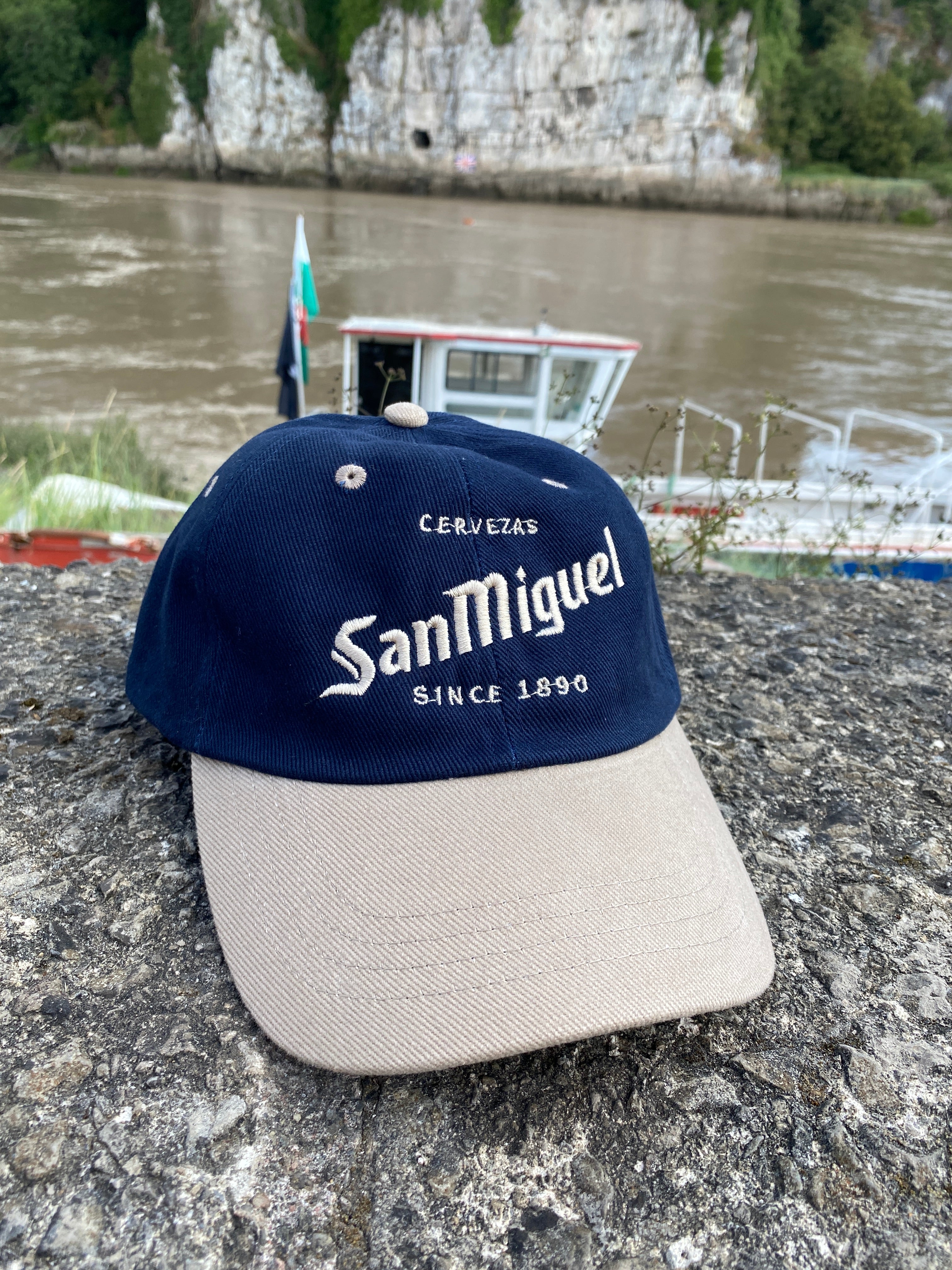 San Miguel Navy &amp; Tan Vintage Style Baseball Cap